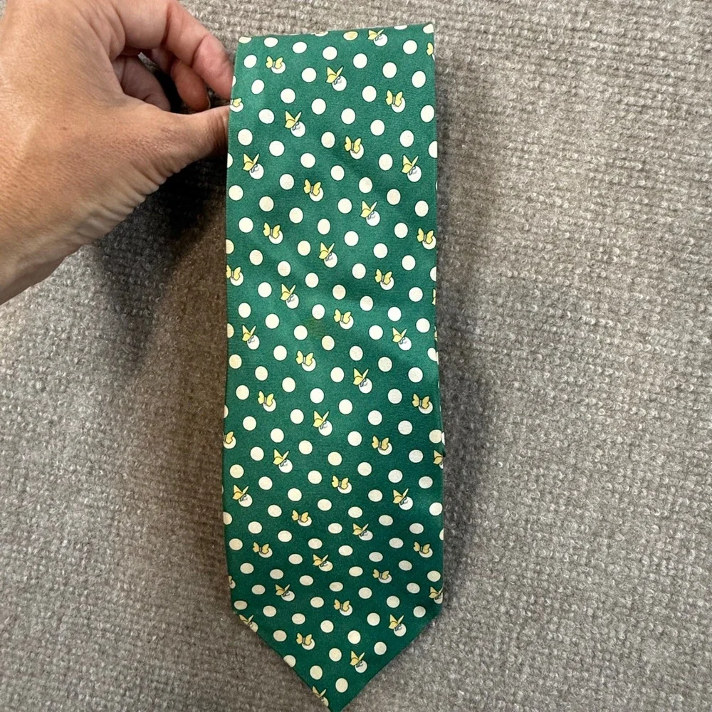 VTG Michelsons of London Mens Silk Tie Green Polka Dot Butterfly Made in England